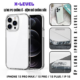 Ốp lưng giảm sốc chống va đập chống ố vàng cho iPhone 15 Pro Max / 15 Pro / 15 Plus / iP 15 hiệu X-level ICE Crystal trang bị đệm khí ẩn bốn góc, Mặt lưng PC chống ố vàng - Hàng nhập khẩu - Trong Suốt - iPhone 15 Pro