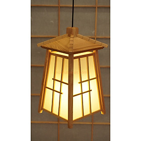 Đèn thả trần gỗ Sồi, đèn gỗ treo thả, đèn gỗ decor nhà hàng Nhật, đèn gỗ thả trần decor phòng trà đạo, phòng thiền truyền thống Nhật Bản chất liệu gỗ Sồi và shoji Nhật Bản, gồm bóng led ánh sáng vàng, kt 23*23*40cm