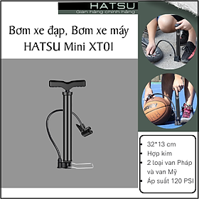 Bơm xe đap, Bơm xe máy nhỏ gọn HATSU Mini XT01 - Xách tay siêu nhẹ, Áp suất 120 PSI hỗ trợ cả Van Mỹ và Van Pháp - Bơm CB  Tui