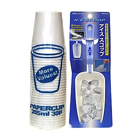 Combo Muôi xúc đá có thể gấp gọn + Set 30 cốc giấy cao cấp nội địa Nhật Bản