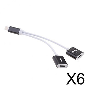 6x2 in 1 Headphones Jack Charger & Audio Splitter Adapter for iPhone Black