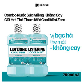 Bộ 2 Chai Nước Súc Miệng Listerine Giúp Hơi Thở Thơm Mát Cool Mint Zero Alcohol 750mlx2