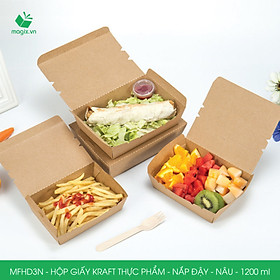 MFHD3N - Combo 25 hộp giấy kraft thực phẩm 1200ml, hộp đựng thức ăn nắp đậy màu nâu, hộp gói đồ ăn mang đi