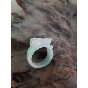 Nhẫn Tỳ Hưu Mới Nam Ni 19mm Đá Cẩm Thạch Tự Nhiên Trắng Xanh nhẹ Bóng Đẹp Size Nhẫn đk 19mm x bản 11mm ạ