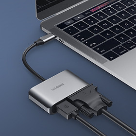 Cáp chuyển đổi Hagibis 2in1 USB-C to 4K HDMI/VGA cho Macbook, Laptop, Ipad, Tablet, Điện thoại - Hàng nhập khẩu