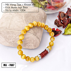 Vòng tay phong thủy Mắt hổ vàng tâm 8mm + Khoen mã não