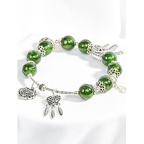 Vòng tay đá diopside phối charm trái tim bạc Ngọc Quý Gemstone