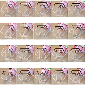 Acrylic Mirror Surface Hollow-out Number 1-20 Hexagon Table Cards Reception Seat Card for Party Wedding Decoration 20PCS/Set