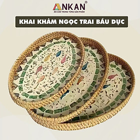 Mua Khay Mây Khảm Trai Hình Bầu Dục Đựng Bánh Kẹo  Trái Cây  Khay Trang Trí Decor Nhà Cửa  Sản Phẩm Thủ Công Từ Mây Tự Nhiên