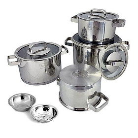 Bộ 4 nồi inox 304 FiveStar Plus quai vuông nắp kính-sử dụng bếp từ ( tặng bộ thau rổ )