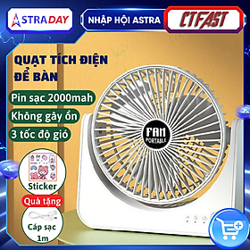 Quạt mini để bàn, quạt tích điện usb CTFAST V01,điều chỉnh xoay 210 độ, không gây ồn, pin sạc dung lượng cao - Hàng chính hãng - Bản tích điện - Màu trắng