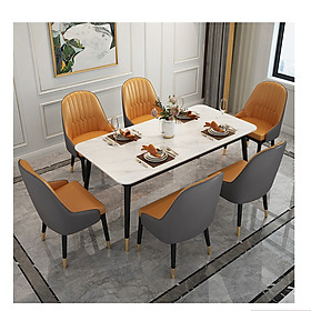 Bộ Bàn Ăn Luxury Chân Bọc Núm Đồng Siêu Phẩm của Năm BBDP-02 - Kích Thước 1.2m x 80cm và 6 Ghế Ăn - (Màu ghế ngẫu nhiên)
