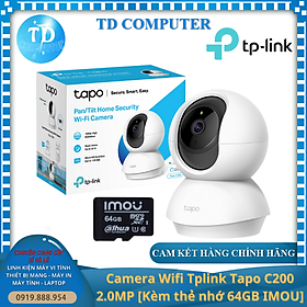 Mua Camera Wifi TP-Link Tapo C200 2.0MP  Kèm thẻ nhớ 64GB  ~ Chuẩn 1080P Đèn hồng ngoại Âm thanh 2 chiều - Hàng chính hãng FPT phân phối