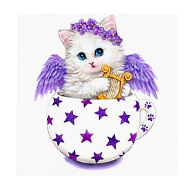 Cartoon Cat DIY 5D Diamond Embroidery Painting Cross Stitch Kit Decor Purple