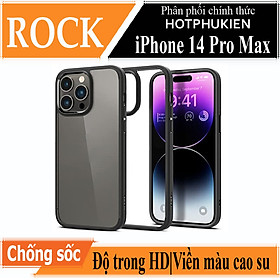 Ốp lưng chống sốc viền cao su cho iPhone 14 Pro Max (6.7 inch) thiết kế mặt lưng trong suốt Hiệu Rock hybrid Protective Case (độ đàn hồi cao, bảo vệ toàn diện, tản nhiệt tốt) - hàng nhập khẩu - Đen