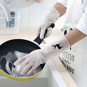 Găng Tay Cao Su ngắn tay, Siêu Size Hình Hươu Đồng Rửa Bát Chống Nước