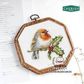 Kit thêu tay trang trí DIY tự thêu chim sơn ca - Combo Bộ tự thêu chim sẻ và hoa - Bách hóa Na na Handmade
