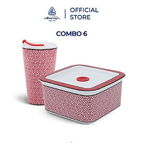 Bộ Hộp Cơm, Đựng Thực Phẩm Giữ Nhiệt 15cm + Ly Sứ Dưỡng Sinh Minh Long - Red Kasura