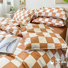 Bộ Chăn Ga Gối Cotton 3D m6/m8/2m-Tiệm Nhà MêuSet 4 Món Cotton 80% Bàn Cờ hoa Vintage Siêu Xinh Phong Cách Hàn