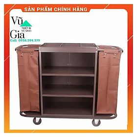 Mua *Hàng đẹp*Xe đẩy dọn phòng khách sạn 2 túi  xe đẩy dọn vệ sinh phòng khách sạn