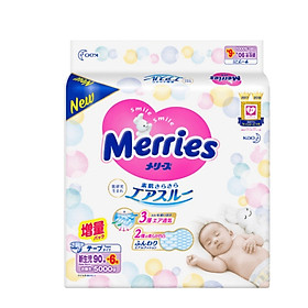 Bỉm - Tã dán Merries cộng miếng size Newborn 90+6 miếng (Cho bé ~5kg)