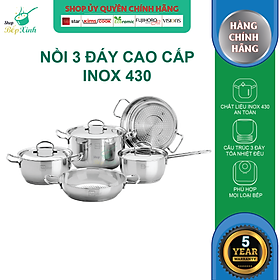Mua Bộ nồi inox FIVESTAR 5 chiếc 3 đáy bếp từ nắp inox ( tặng 2 vá canh )