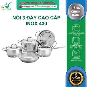 Bộ nồi inox FIVESTAR 5 chiếc 3 đáy bếp từ nắp inox ( tặng 2 vá canh )