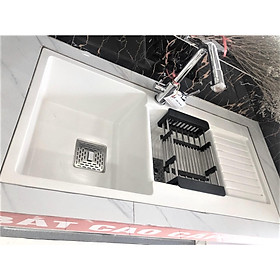 Mua Chậu rửa chén bát bằng đá 2 hố có bàn 1000 x 480 trắng