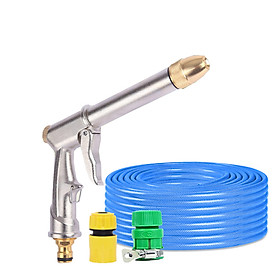 Vòi nước vòi phun nước rửa xe tưới cây tăng áp thông minh + bộ dây bơm nước cao cấp TLG 810576 đầu đồng,nối vàng (xanh)