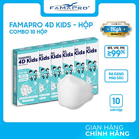 HỘP - FAMAPRO 4D KIDS - Khẩu trang trẻ em kháng khuẩn cao cấp Famapro 4D KIDS tiêu chuẩn KF94 10 cái hộp - TRẮNG - COMBO 10 HỘP