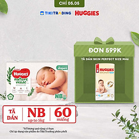 Tã Dán Siêu Cao Cấp Huggies Platinum Naturemade NB60 (60 Miếng)