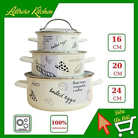 Mua Nồi Thép Tráng Men  nhập khẩu cao cấp FAMILY COOKING- Sử dụng bếp từ  Kích thước 16cm  20cm  24cm