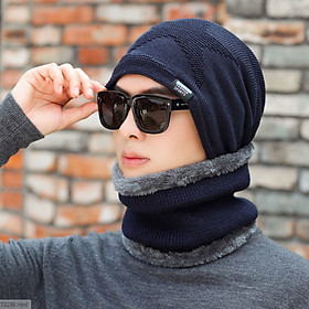 Nón len nam kèm khăn lót nỉ phong cách Hàn, bộ mũ len nam kèm khăn 2 trong 1 cao cấp