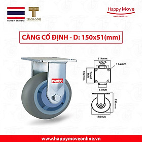 Bánh xe đẩy cao su xám tải nặng càng cố định - 150 - 200mm - Happy Move Thái Lan