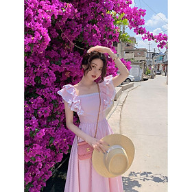 SHUANGYAN 2023 Mùa xuân và mùa hè tươi thiếu nữ cảm giác Pháp Vintage vuông cổ áo đầm ngọt eo vuông cổ chữ A váy