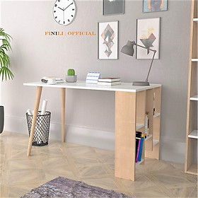 Mua Bàn làm việc hiện đại chân gỗ tự nhiên kèm giá sách FINILI nhiều kích thước FNLO87