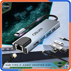 Mua Hub Chuyển Đổi USB Type C ASWEI 5 in 1 To HDMI  USB 3.0  Lan  PD 100W - Hàng Chính Hãng