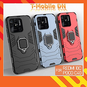 Ốp lưng dành cho Xiaomi Redmi 10C Poco C40 chống sốc iron man kèm nhẫn iring Bảo vệ camera và chống xem video tiện lợi - Black, Black