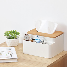 Hộp Đựng Khăn Giấy Bằng Sản Xuất Từ Gỗ Tre & Nhựa PP - Thiết Kế Đơn Giản Theo Phong Cách Nhật Bản - Có Thể Điều Chỉnh Ngăn Linh Hoạt