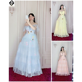 Đầm maxi bẹt vai xếp tầng kết cườm hình bướm TRIPBLE T DRESS - size M/L - MS312V