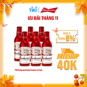 Lốc 6 Chai Budweiser Alumium Chính Hãng (355ml/ chai)