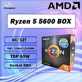 Mới AMD Ryzen 5 5600 R5 5600 3.5 GHz 6 Nhân 12 Luồng 7NM 65W L3=32M 100-000000927 Ổ Cắm AM4 Có Quạt
