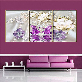 Bộ tranh treo tường 3 tấm trang trí phòng khách, phòng ngủ phong cách mỹ thuật hiện đại chất liệu cán pvc gương:4442L15S