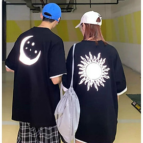 Áo phản quang nam tay lỡ form rộng mặt trời sun mặt trăng moon vải cotton trumunisex aothununisex