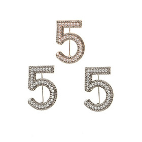 3 Pcs Fashion Women Crystal Rhinestone Pearl Number 5 Brooch Pin Jewelry