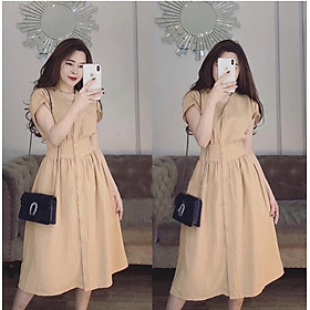 Đầm form dài tay con nút bọc