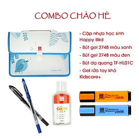 Combo đồ dùng học tập 15 món cặp nhựa, bút bi, bút dạ quang, gel rửa tay
