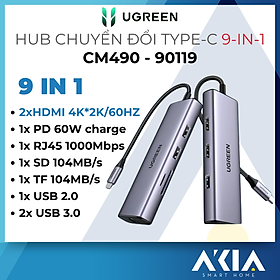 Mua Hub Ugreen USB Type-C 9in1 CM490 - Có cổng HDMI 4K  Hỗ trợ sạc PD - 15600 / 90119 - HÀNG CHÍNH HÃNG