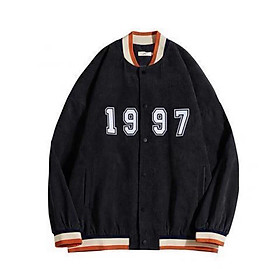 Áo khoác bomber kaki nhung bóng chày unisex form rộng 1997 nam nữ thời trang kim gia