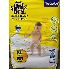 Tã Quần UniDry XL68 (68 Miếng) Siêu Khô Thoáng Cho Bé Từ 12-17kg - (Tiết Kiệm Hơn Unidry Xl60) Date luôn mới